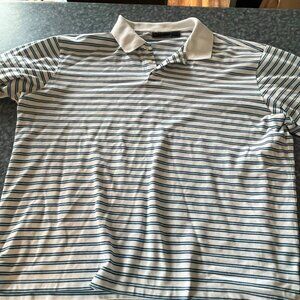 Men's polo shirt - Basic Editions - White with two shades of blue stripes  - 2XL